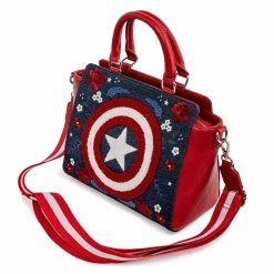 Loungefly In Stock Loungefly Marvel Captain America 80th Anniversary Floral Shield Crossbody