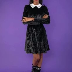 Loungefly Stitch Shoppe Disney Villains Velvet Embossed Print "Kiana" Dress Loungefly In Stock