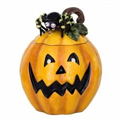 Faire Blue Sky Pumpkin Cookie Jar W/ Spider Collectibles
