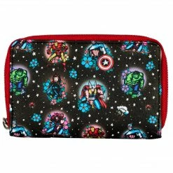 Loungefly Marvel Avengers Floral Tattoo Ziparound Wallet Loungefly In Stock